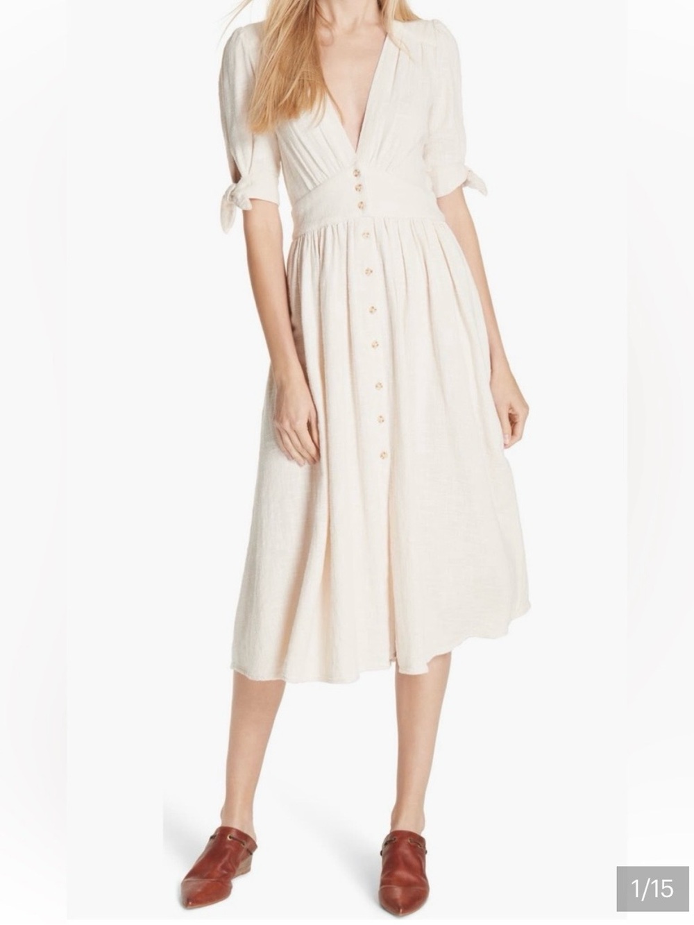 Free People Blush Cream Button-Front Maxi Dress